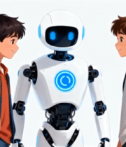 	 男孩与机器人互动场景6684#横屏 