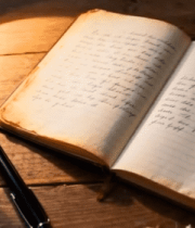 木桌上翻开的书籍与钢笔2877#横屏 