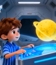 男孩在太空舱操控设备13327#横屏 