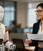 职场女性与机器人交流场景5646#横屏 