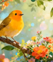 枝头小鸟与繁花风景5199#横屏 