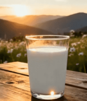 	 木桌上玻璃杯装牛奶的自然风光6411#横屏 