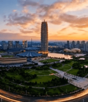 郑州日落城市风光全景10715#横屏 