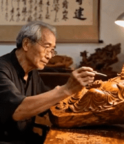 木雕匠人专注雕刻佛像素材6242#横屏 