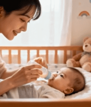 母亲在卧室给婴儿喂奶615#横屏 