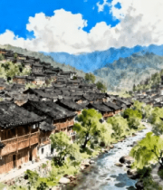 苗寨自然风光全景13437#横屏 