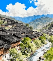 	 苗寨自然风光全景13437#横屏 