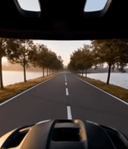 摩托车骑行道路湖景画面3765#横屏 