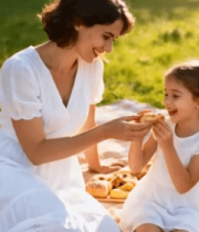 母女草坪野餐互动场景6221#横屏 