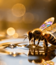 蜜蜂在水面饮水特写12842#横屏 