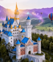 梦幻城堡与热气球自然风光5708#横屏 