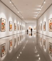 美术馆内传统画作展览场景5521#横屏 