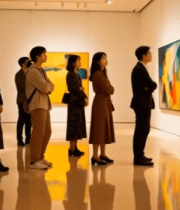 美术馆内观众欣赏艺术画作2989#横屏 