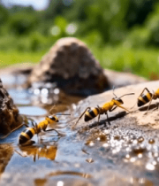 蚂蚁在岩石上饮水近景7305#横屏 