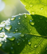 	 绿叶上的晶莹水滴特写4025#横屏 