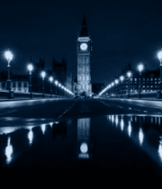 伦敦夜景街道与大本钟倒影画面14511#横屏 