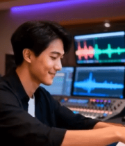 录音室男子操作调音台13749#横屏 