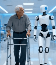 老人与机器人在医院走廊同行7660#横屏 