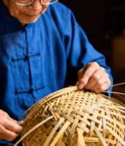 老人手工竹编素材6752#横屏 