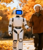 老人与机器人公园漫步素材11807#横屏 