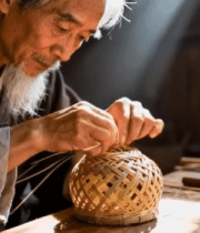 老人手工编织竹篮场景1345#横屏 