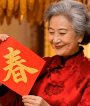 老人手持春字喜庆画面(1)7197#横屏 