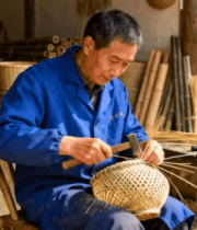 老人手工编织竹篮素材184#横屏 