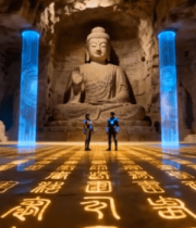 龙门石窟佛像前光影效果场景4333#横屏 