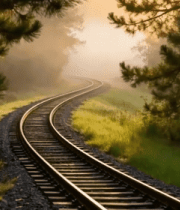 林间阳光照耀下的铁路轨道124#横屏 