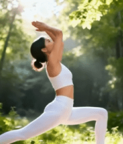 	 林间女子做瑜伽伸展动作10536#横屏 