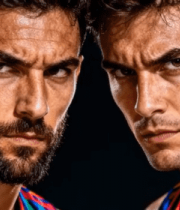 两名男性运动员对视特写11273#横屏 