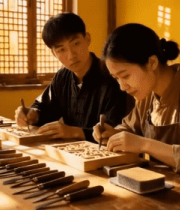 两人室内进行木工雕刻工作12295#横屏 