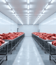 冷库内摆放整齐的牛肉素材9167#横屏 