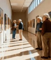 老人在美术馆欣赏绘画作品4252#横屏 