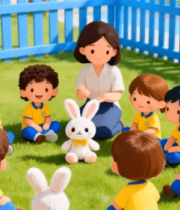 	 老师与儿童围坐互动动画场景13425#横屏 