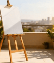 阳台上画架与绿植的场景13919#横屏 