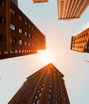 仰视多栋高楼与落日景观8216#横屏 