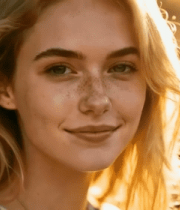 金发女子阳光下微笑特写4179#横屏 