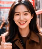 街头微笑女子竖大拇指3973#横屏 