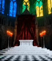 教堂内部祭坛及彩色玻璃窗景观14582#横屏 
