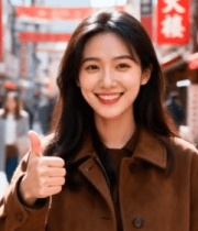 街头微笑女子竖大拇指3973#横屏 