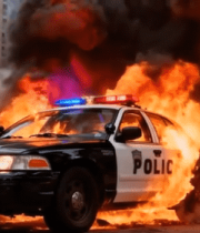 街头燃烧的警车15062#横屏 
