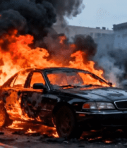 街道上燃烧的汽车素材1542#横屏 