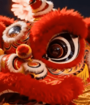 节日夜烟花下的舞狮头3701#横屏 
