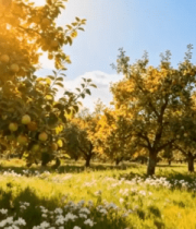 阳光照耀下的果园风光1443#横屏 