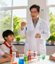 	 教师带领小学生做化学实验13868#横屏 