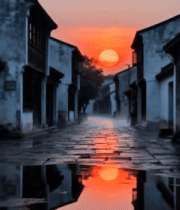 江南水乡古巷夕阳景象12448#横屏 