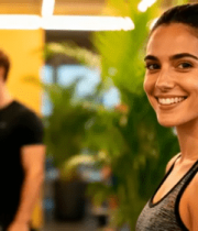 健身房中微笑的健身女性2204#横屏 