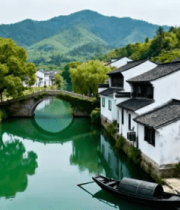 	 江南水乡白墙黑瓦沿河村落5167#横屏 