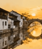 江南水乡古镇夕阳景色10139#横屏 
